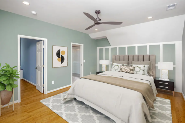 Tastefully decorated primary bedroom