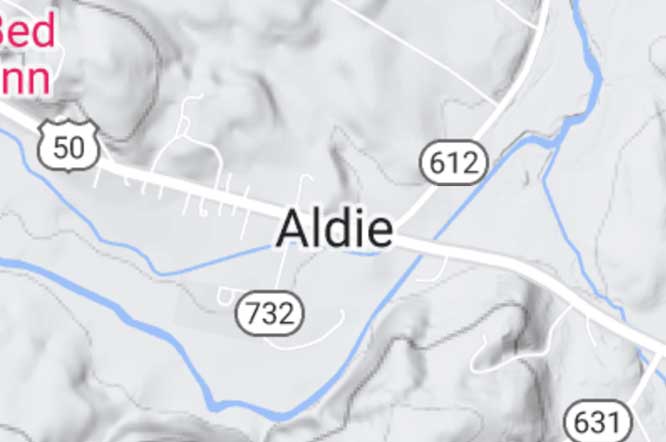 Map centered on city of Aldie Virginia