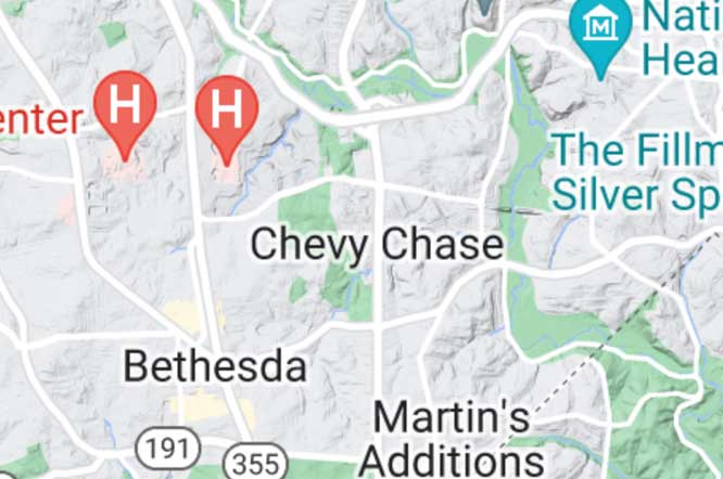 Map centered on city of Chevy Chase Maryland