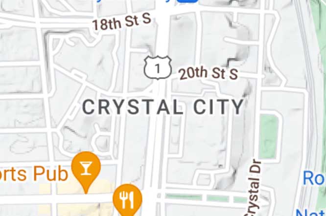 Map centered on city of Crystal City Virginia