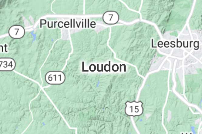 Map centered on city of Loudon Virginia