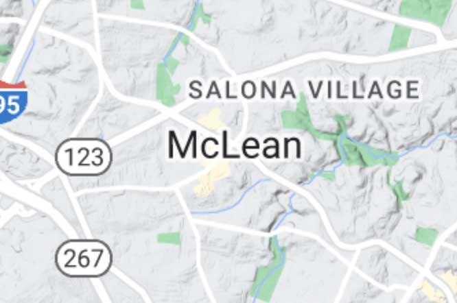 Map centered on city of McLean Virginia