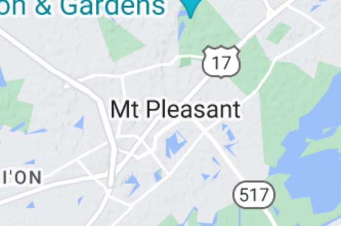 Map centered on city of Mt Pleasant South Carolina