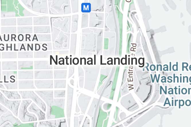 Map centered on city of National Landing Virginia
