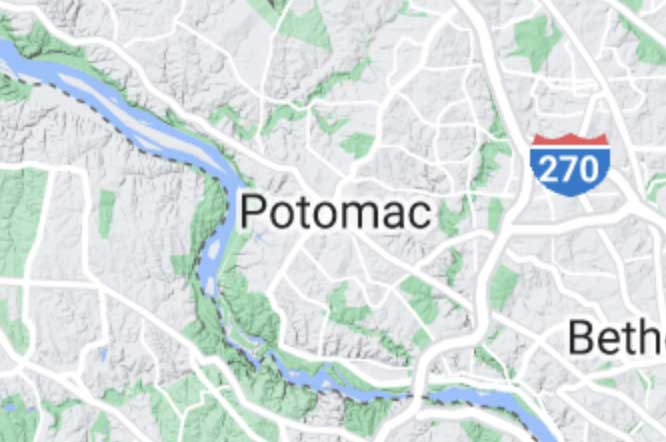 Map centered on city of Potomac Maryland