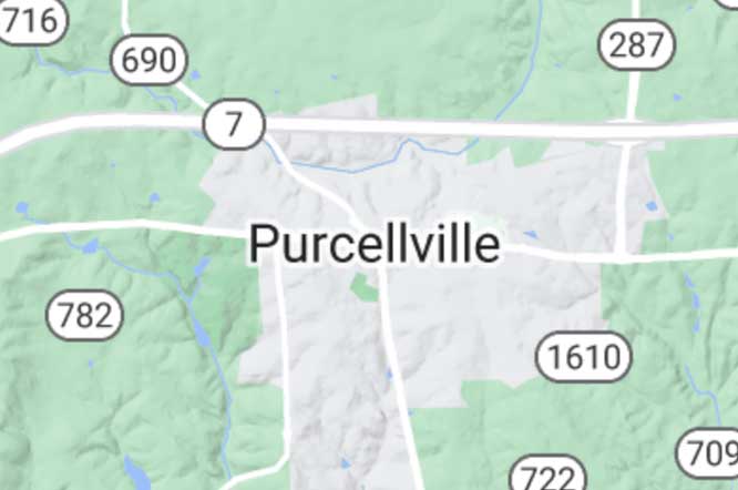 Map centered on city of Purcellville Virginia
